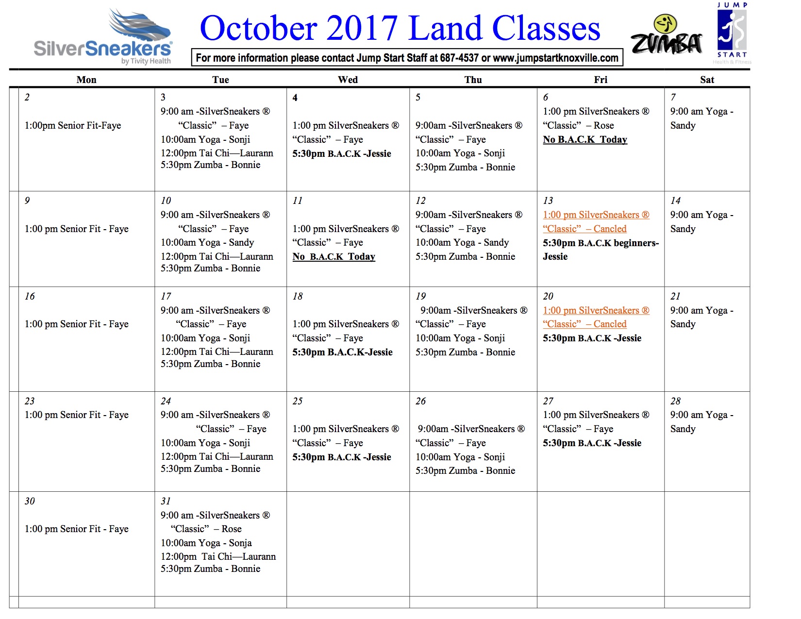 October 2017 Land Class Schedule